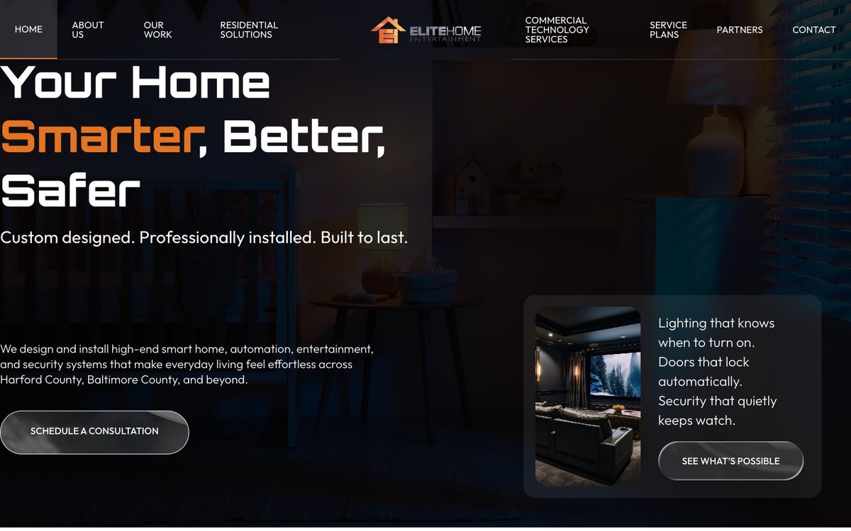 Elite Home Entertainment homepage we designed